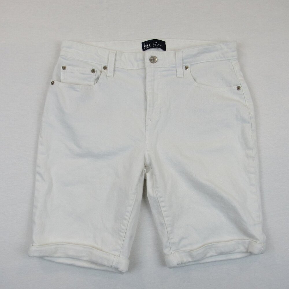 GAP White Denim Short Women's Size 10/ 30 9" Stretch Cuffed Bermuda